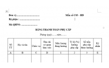 BẢNG THANH TOÁN PHỤ CẤP